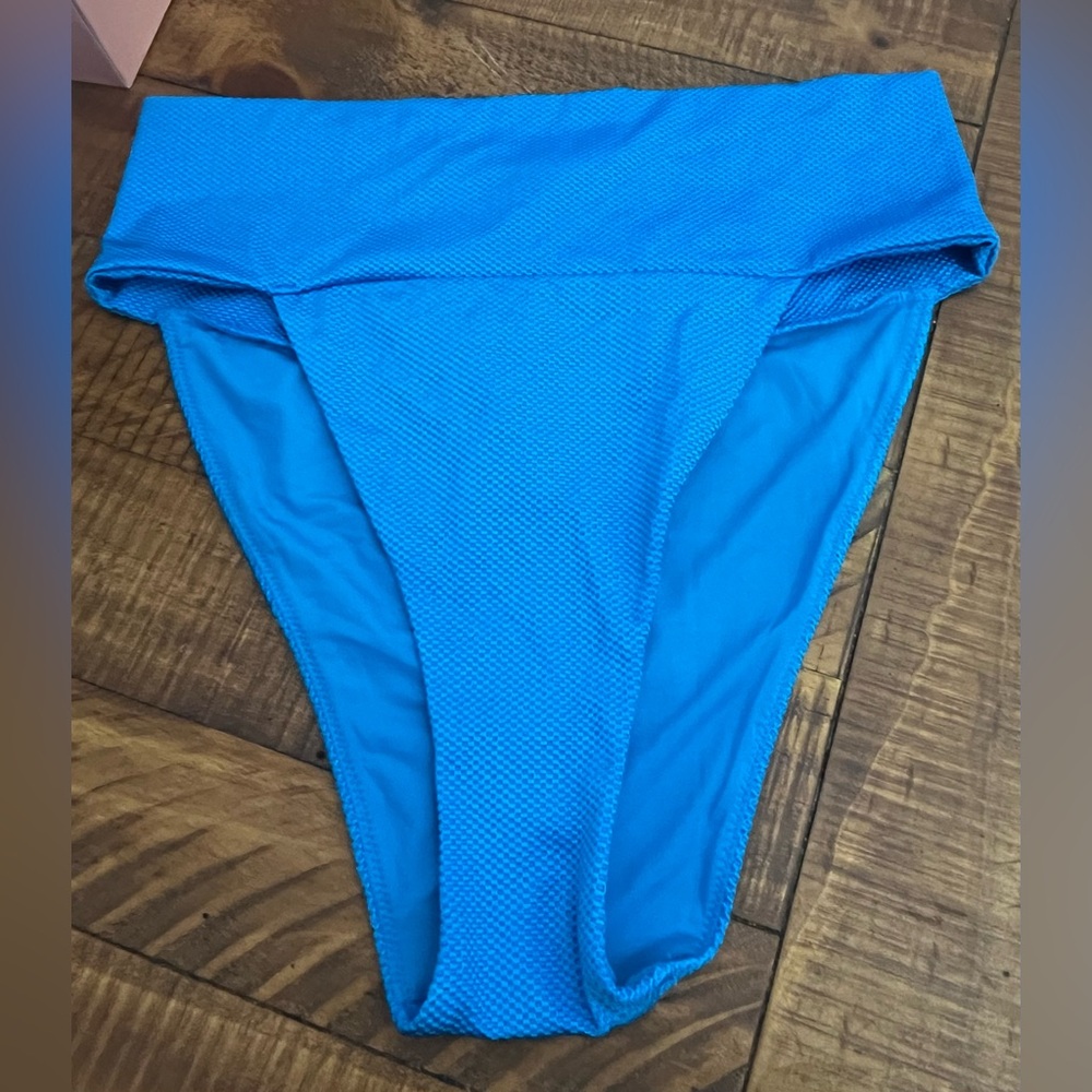 NWT Aerie Shine Pique Banded High Cut High Waist Cheeky Bottom in Blue - Size L